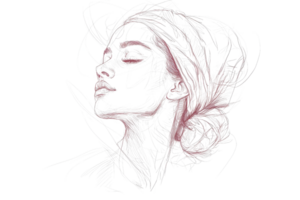 Abstract sketch of a woman's face in profile with delicate lines and soft pink tones. Artistic and modern design, ideal for creative projects. png