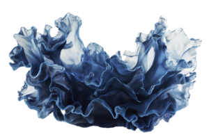 Elegant blue ink swirl in water resembling flowing fabric or smoke, creating an abstract and fluid shape. png