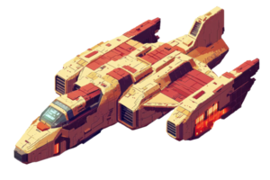 Futuristic spaceship illustration in retro pixel art style. Colorful, detailed, and designed for science fiction concepts and game assets. png