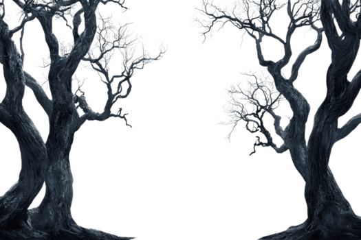 fantasia foresta scena con Due antico, contorto alberi formatura un' naturale arco, la creazione di un' magico e misterioso atmosfera. png