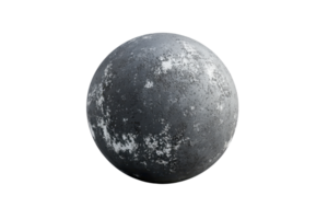 Isolated image of a realistic grey planet with rough surface texture, resembling a celestial body in space, suitable for various creative uses. png