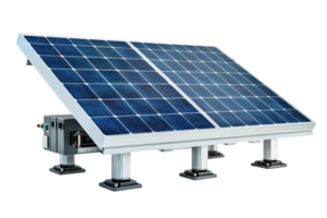 Modern solar panel installed on a white isolated background. Renewable energy source promoting sustainability and eco-friendly electricity generation. png