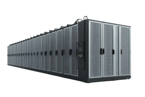 Modern data center with multiple server racks, highlighting advanced technology and data management infrastructure. png