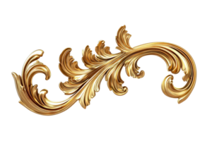 Elegant golden floral design element in a baroque style, perfect for decorative use in invitations, logos, and artistic projects. png