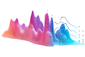 Colorful 3D data visualization with gradient peaks and valleys, representing abstract data analysis in a futuristic design. png