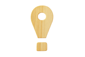 Wooden exclamation mark symbol isolated on transparent background. 3D rendering illustration of a punctuation mark made of wood. png