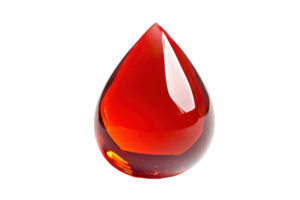 Close-up of a fresh red blood drop against a transparent background. symbolizing life, health, and medical themes related to donation or healthcare. png