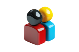 3D icon of two abstract people figures in red and blue, representing teamwork and unity in a modern and minimalist style. png