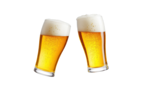 Two glasses of beer clinking together in celebration, isolated on a transparent background. Perfect for parties and social gatherings. png