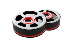Two modern barbell weights with a sleek design and red accents isolated on a transparent background. perfect for fitness and strength training concepts. png