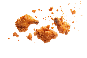 Crispy fried chicken pieces with golden crust and crumbs isolated on transparent background. perfect for food and culinary concepts. png
