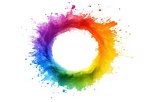 Vibrant circular color splash in rainbow hues with a white center, perfect for art, design, and creative projects. png