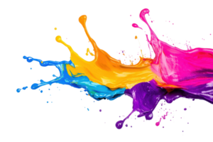 Vibrant splashes of colorful paint isolated on transparent background. showcasing dynamic artistic expression and fluid creativity. png