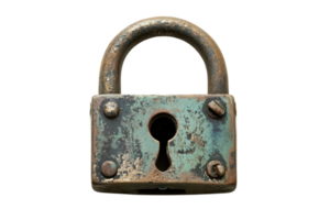 Vintage rusty padlock isolated on transparent background. representing security and antique design. png