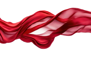 Vibrant red silk fabric flowing gracefully, creating a mesmerizing wave pattern on a transparent background. symbolizing elegance and luxury. png