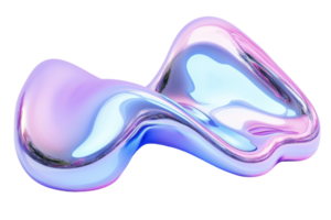 Abstract iridescent fluid shape with smooth, flowing contours and reflective surface in pastel colors. Digital art rendering. png