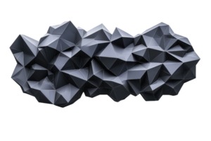 Abstract 3D geometric shape with dark facets creating an intricate, modern, and futuristic design element. png
