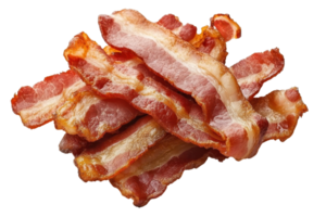A mouthwatering stack of crispy fried bacon slices, perfect for a savory breakfast or as a delicious snack. png