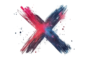 Colorful abstract artistic brush stroke forming an X shape on transparent background. representing creativity and modern art. png