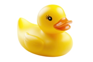A vibrant yellow rubber duck with an orange beak, perfect for bath time fun and a playful addition to any bathroom or child's toy collection. png