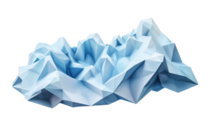 Abstract low-poly 3D rendering of a blue mountain range or iceberg, showcasing geometric shapes and modern design. png