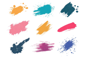 Colorful brush strokes on transparent background. abstract artistic expression with vibrant paint splashes, perfect for creative design projects. png