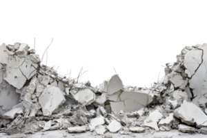 Demolition debris showing broken concrete and rubble from a collapsed structure, illustrating destruction and construction themes. png