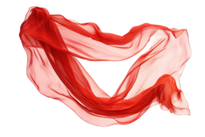 Elegant flowing red chiffon fabric against a transparent background. creating a sense of movement and grace. Perfect for fashion and abstract designs. png