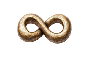 Golden infinity symbol on transparent background, representing eternity, endlessness, and limitless possibilities in a sleek, artistic design. png