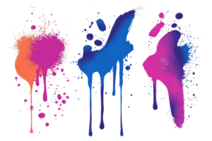 Vibrant abstract paint splashes in various colors and shapes isolated on a transparent background. Perfect for artistic and creative design concepts. png