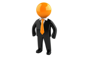 3D orange figure in a suit and tie representing a business person or professional standing confidently. Ideal for business concepts and presentations. png