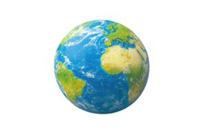 High-resolution image of Earth showcasing continents and oceans. Blue and green globe representing our planet, viewable from space. png