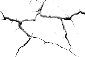 Black and white image of a detailed crack or fracture on a dark background, resembling a lightning pattern. png