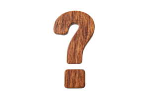 Wooden question mark symbol isolated on a transparent background, perfect for design projects, queries, or logo concepts. png