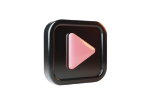 3D-rendered pink play button icon on a black square, isolated on a transparent background. Modern and sleek multimedia symbol for digital interfaces. png
