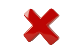 3D red cross sign symbolizing error, mistake, or cancellation. Isolated on a transparent background. conveying a clear message of wrong or incorrect. png