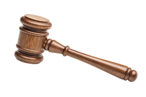 A wooden judge's gavel isolated on a transparent background. symbolizing law, justice, and authority. png