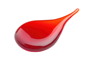 High-resolution image of a glossy red paint droplet isolated on a transparent background. Perfect for design projects and artistic compositions. png