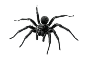 Close-up image of a black tarantula spider isolated on a transparent background. showcasing its detailed anatomy and unique appearance. png