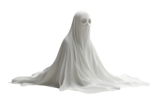 Spooky ghost covered in white cloth, isolated on transparent background, creating an eerie and mysterious Halloween vibe. png