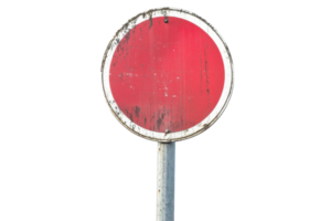 A worn-out 'no entry' traffic sign showing signs of aging and weathering, isolated against a transparent background. png