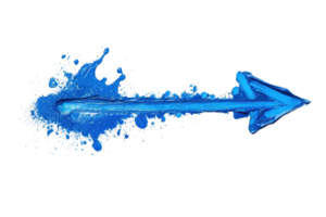 Dynamic blue arrow with a splash effect on a transparent background. symbolizing direction, movement, and progress. Perfect for creative design projects. png