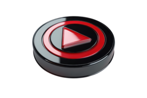 3D rendered black and red play button icon isolated on transparent background. Perfect for multimedia, , and web application visuals. png