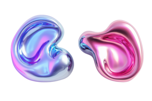 Abstract 3D metallic shapes in pink and blue tones on a transparent background. creating a modern and futuristic visual effect. png