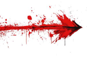 Red painted arrow with splatter effects, isolated on transparent background. Perfect for artistic, design, or directional concept uses. png