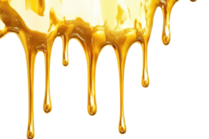 Golden honey dripping with rich texture and vivid color against a transparent background. creating a sweet and appealing visual. png