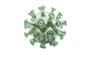 3D rendering of coronavirus structure with green spikes isolated on transparent background. modeling infectious disease virus png