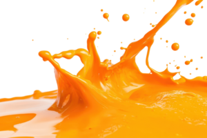 Vibrant orange paint splash in motion on a transparent background. capturing dynamic fluid movement and the vividness of the color. png