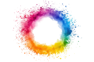 Vibrant abstract circular splash of colorful powder in rainbow hues on a transparent background. creating a dynamic and eye-catching design. png