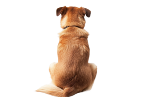 A back view of a brown dog sitting against a transparent background. showcasing its fur and tail. png